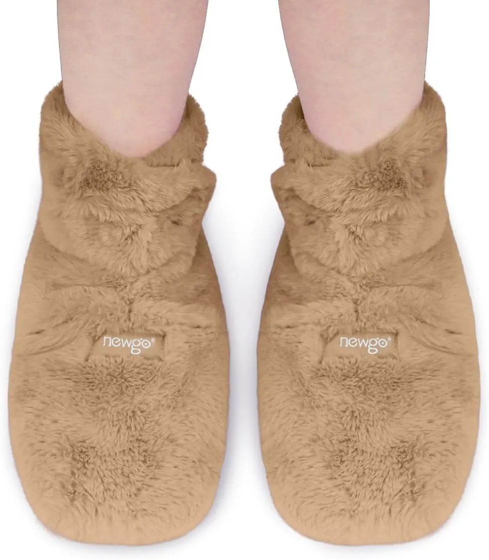 NEWGO Microwaveable Booties Foot Warmers Aching Feet Relief, Heating Pad for Foot Heated Slippers for Cold Feet, Achilles Tendinitis, Plantar Fasciitis, Muscle Soreness, Ankle Pain Relief - Brown