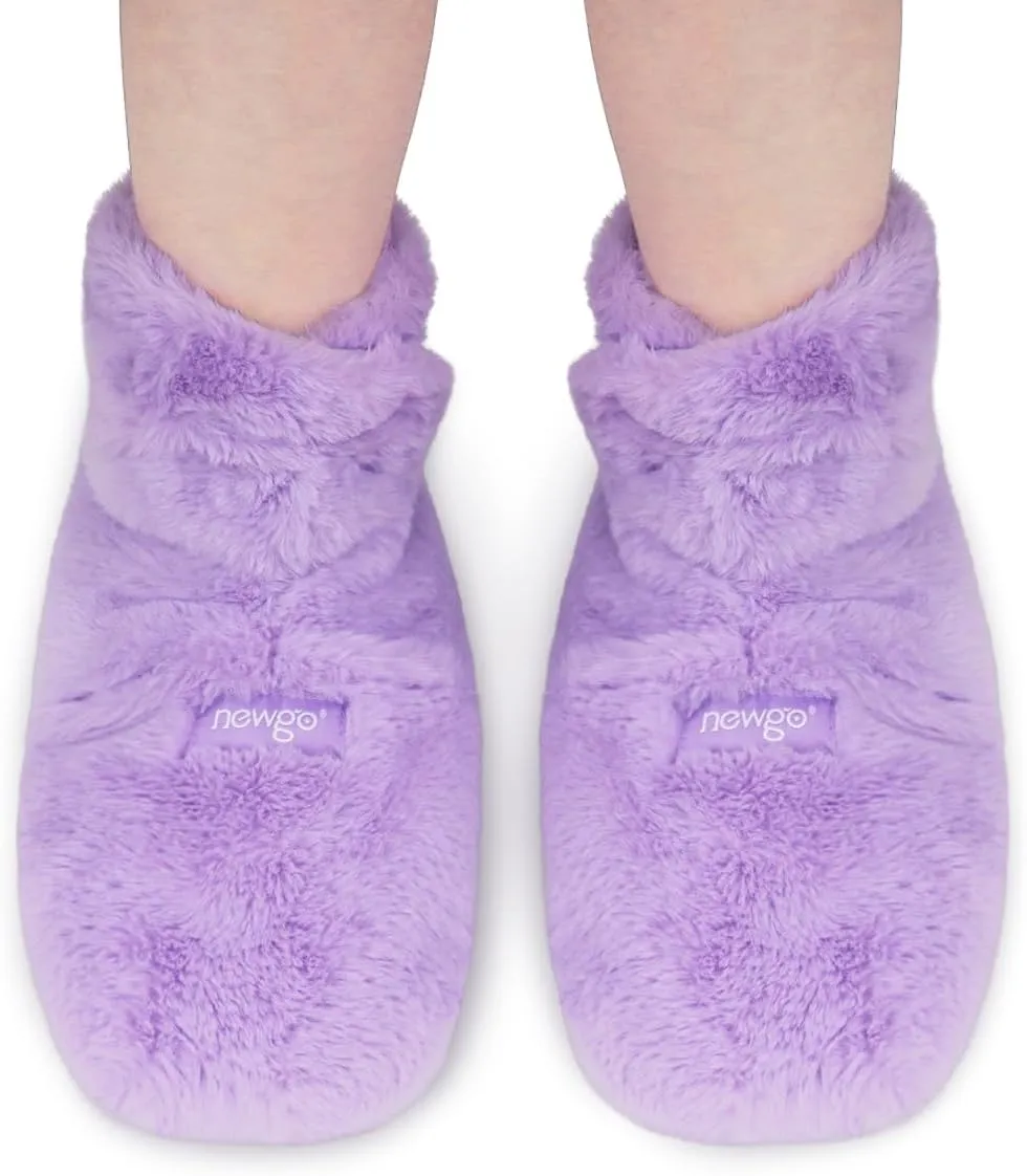 NEWGO Microwaveable Booties Foot Warmers Aching Feet Relief, Heating Pad for Foot Heated Slippers for Cold Feet, Achilles Tendinitis, Plantar Fasciitis, Muscle Soreness, Ankle Pain Relief - Purple