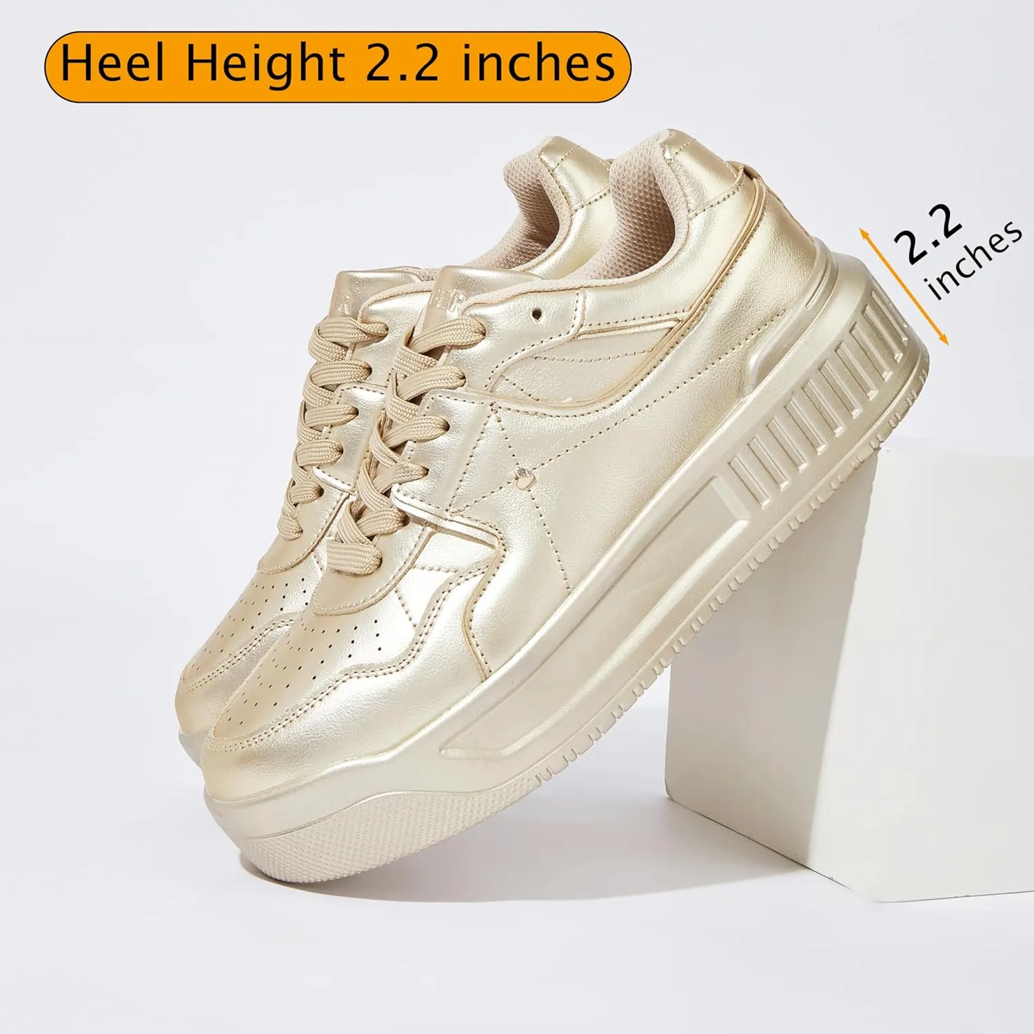 Niluber Women's Platform Sneakers Leather Low Top Tennis Shoes Lace Up Casual Walking Shoes