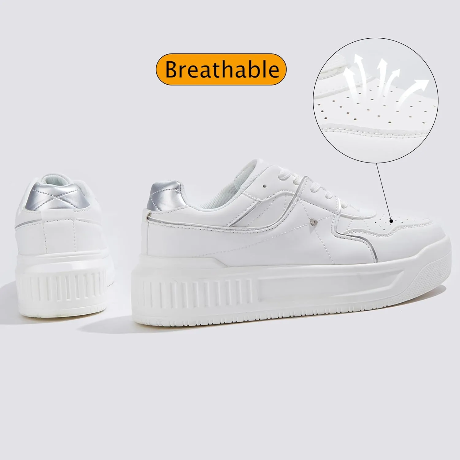 Niluber Women's Platform Sneakers Leather Low Top Tennis Shoes Lace Up Casual Walking Shoes