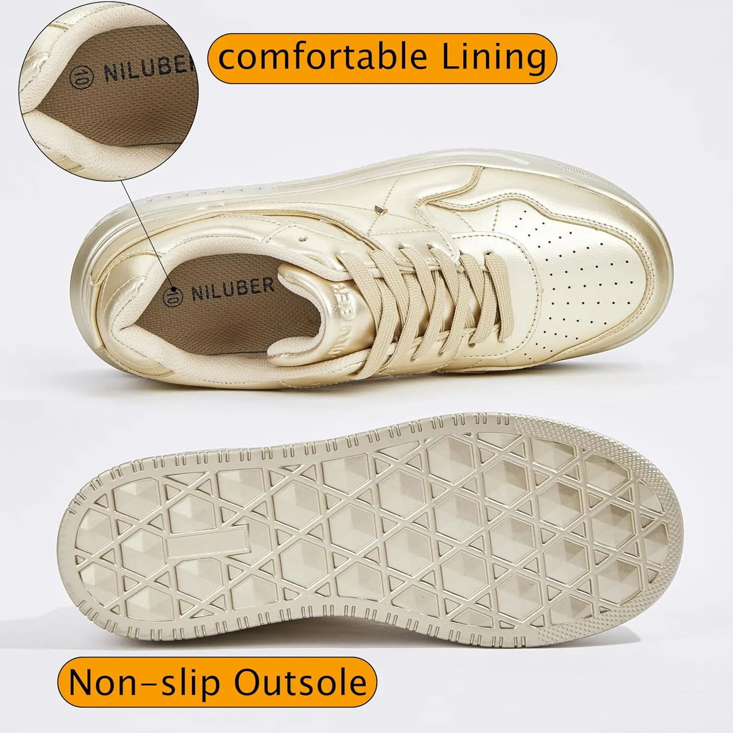 Niluber Women's Platform Sneakers Leather Low Top Tennis Shoes Lace Up Casual Walking Shoes