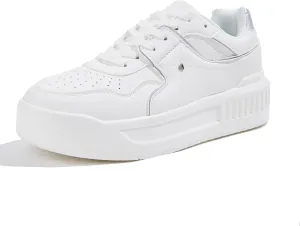 Niluber Women's Platform Sneakers Leather Low Top Tennis Shoes Lace Up Casual Walking Shoes