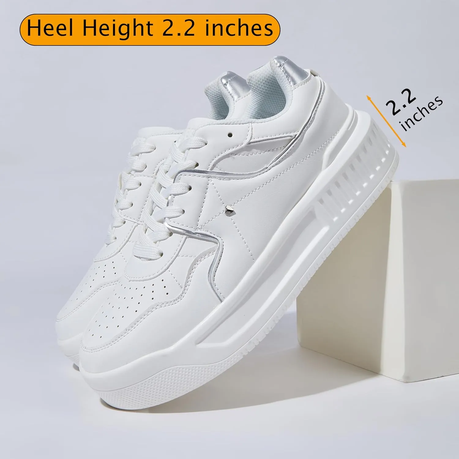 Niluber Women's Platform Sneakers Leather Low Top Tennis Shoes Lace Up Casual Walking Shoes
