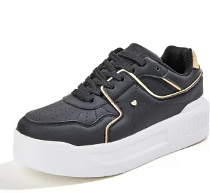 Niluber Women's Platform Sneakers Leather Low Top Tennis Shoes Lace Up Casual Walking Shoes