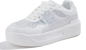Niluber Women's Platform Sneakers Leather Low Top Tennis Shoes Lace Up Casual Walking Shoes