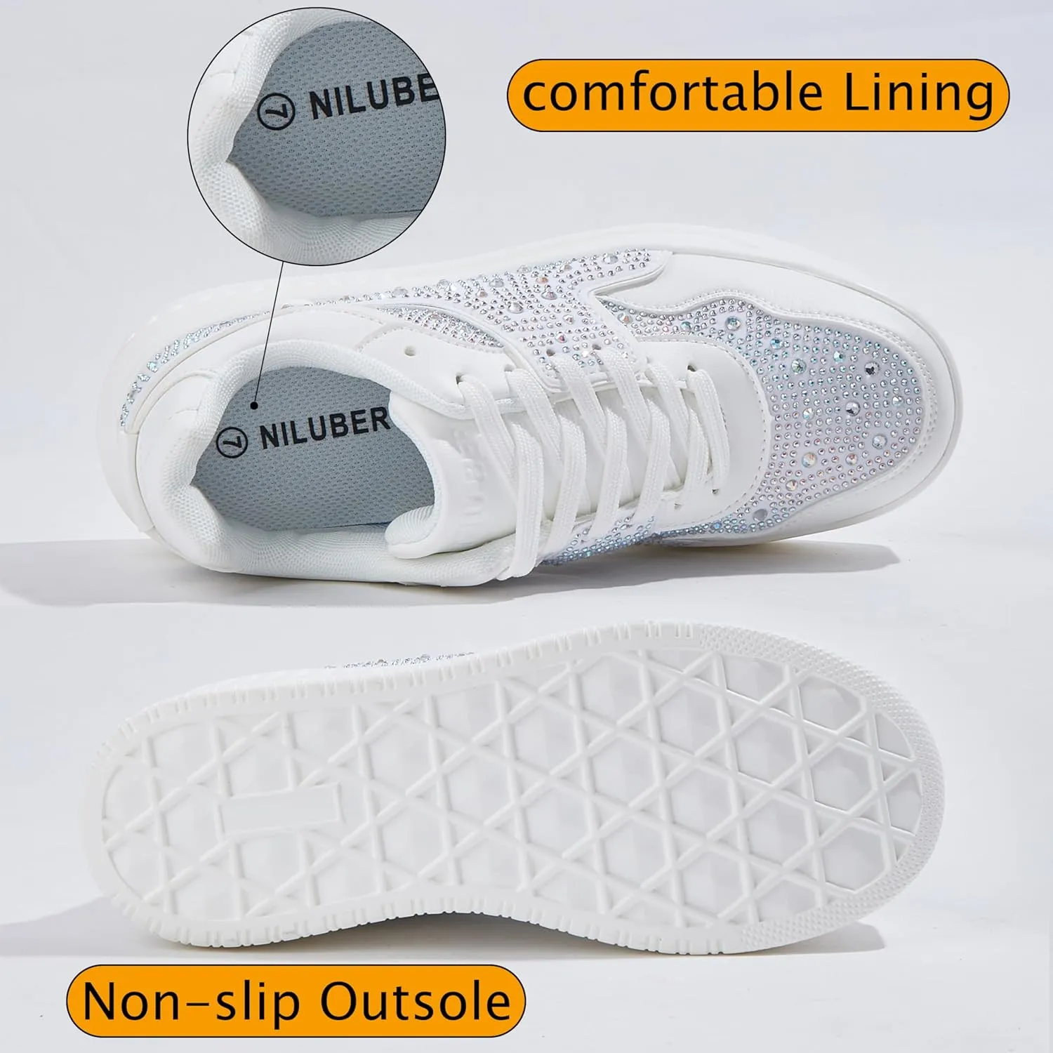 Niluber Women's Platform Sneakers Leather Low Top Tennis Shoes Lace Up Casual Walking Shoes