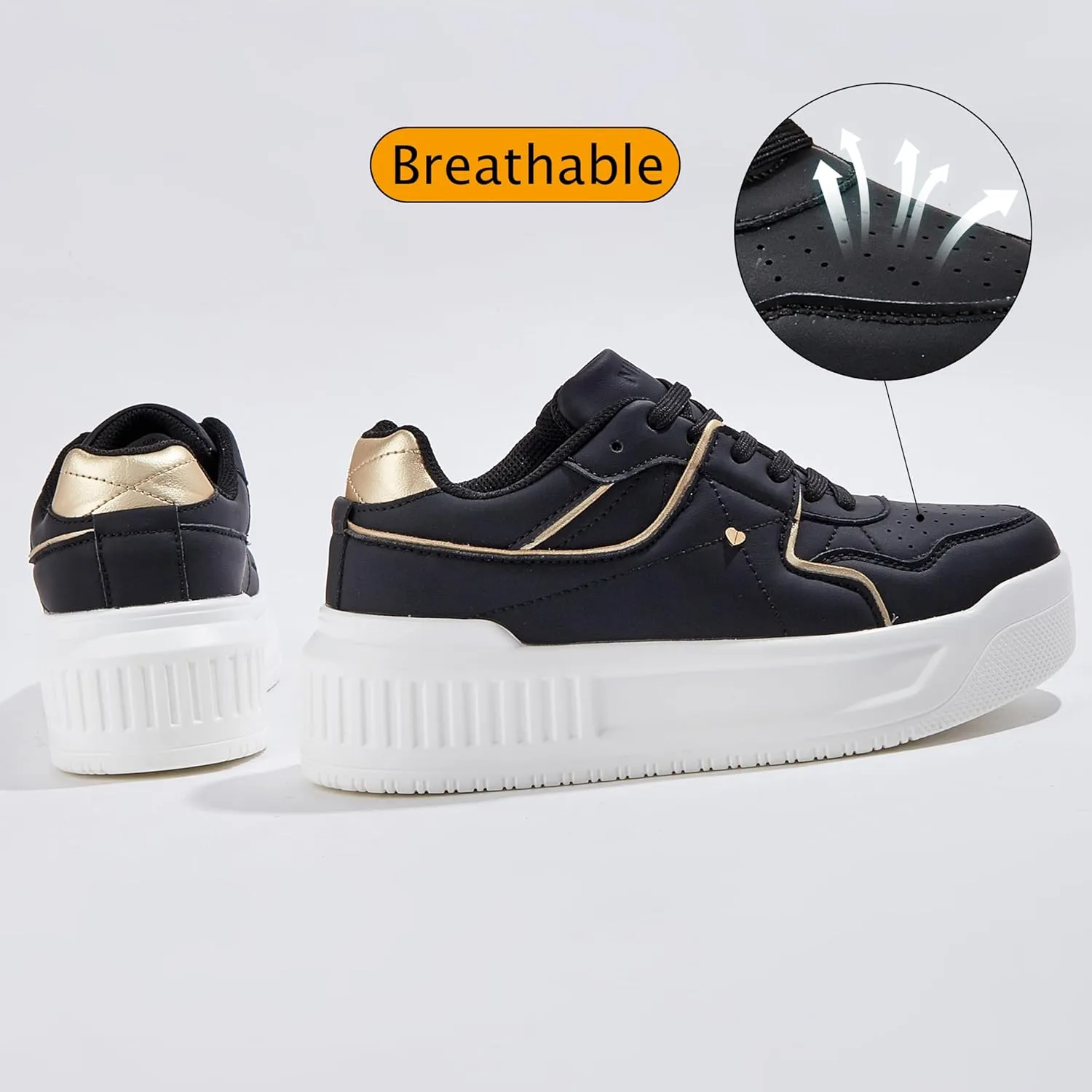 Niluber Women's Platform Sneakers Leather Low Top Tennis Shoes Lace Up Casual Walking Shoes