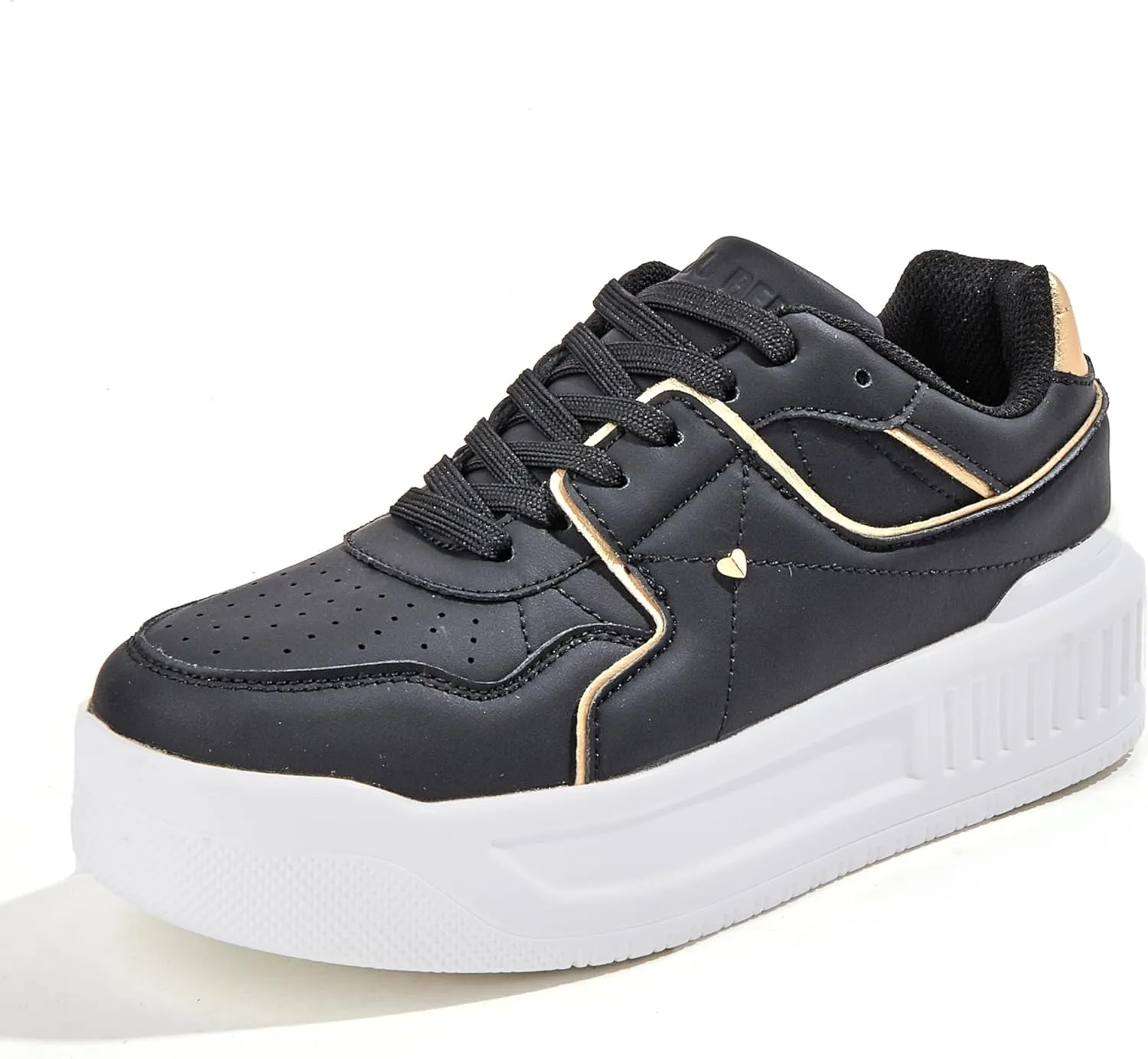 Niluber Women's Platform Sneakers Leather Low Top Tennis Shoes Lace Up Casual Walking Shoes