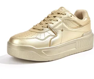 Niluber Women's Platform Sneakers Leather Low Top Tennis Shoes Lace Up Casual Walking Shoes