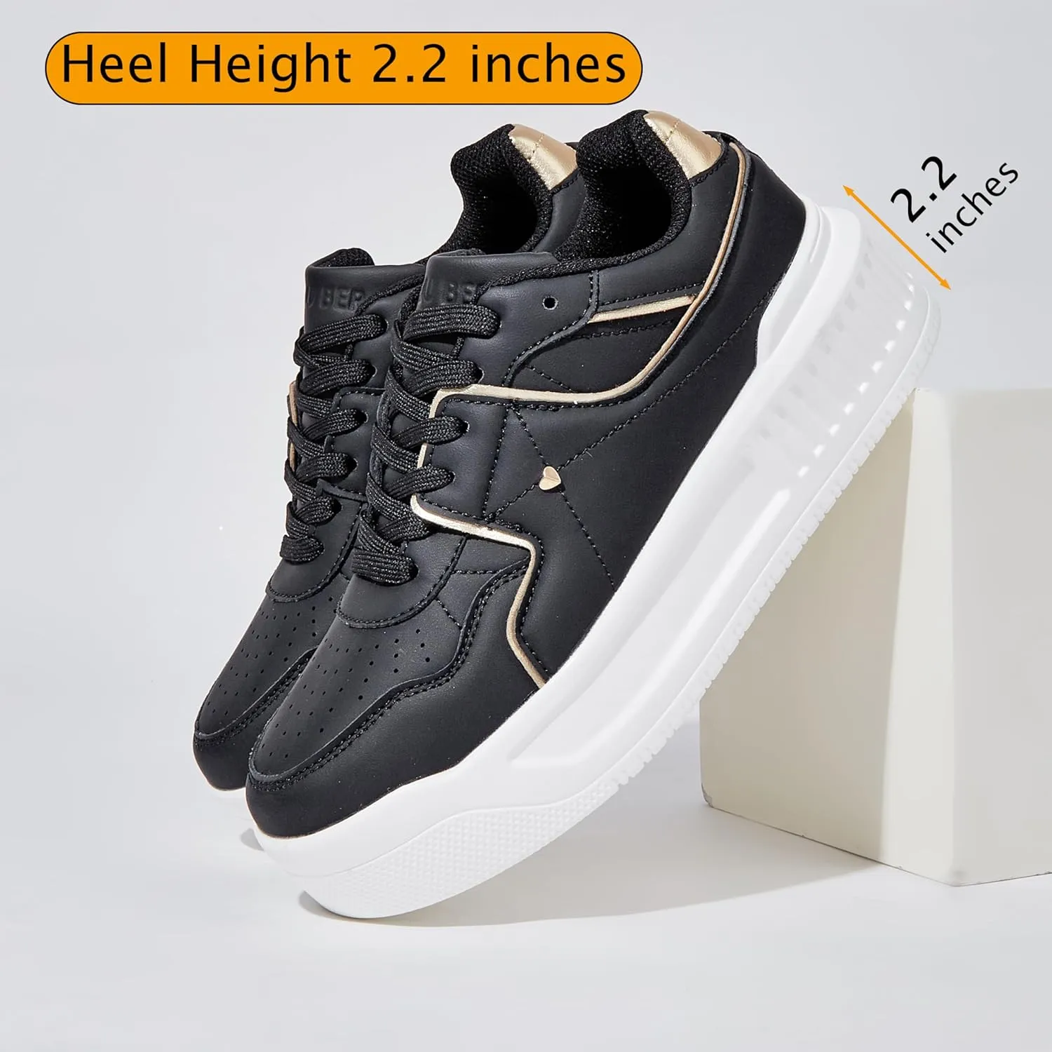 Niluber Women's Platform Sneakers Leather Low Top Tennis Shoes Lace Up Casual Walking Shoes