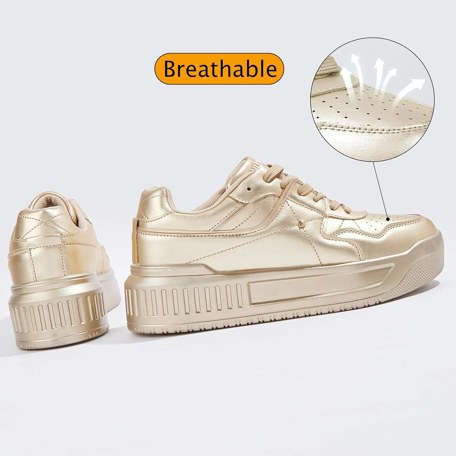 Niluber Women's Platform Sneakers Leather Low Top Tennis Shoes Lace Up Casual Walking Shoes