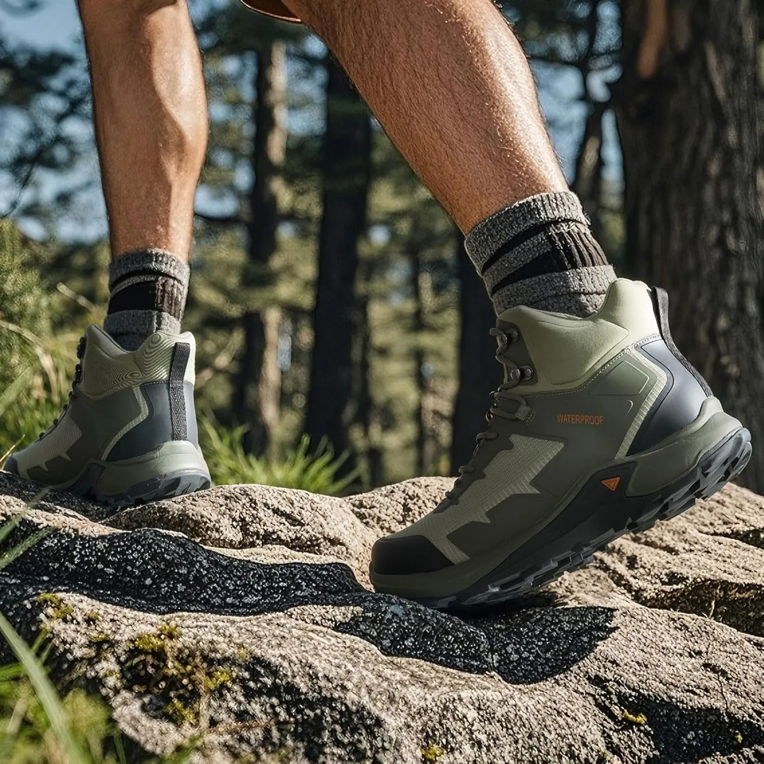 NINGO Men's Hiking Boots Waterproof Hiking Shoes Trail Shoes Lightweight Trekking Boots Comfortable Breathable Outdoor Boot Mid Ankle Boot for Camping, Backpacking, Mountain Trails