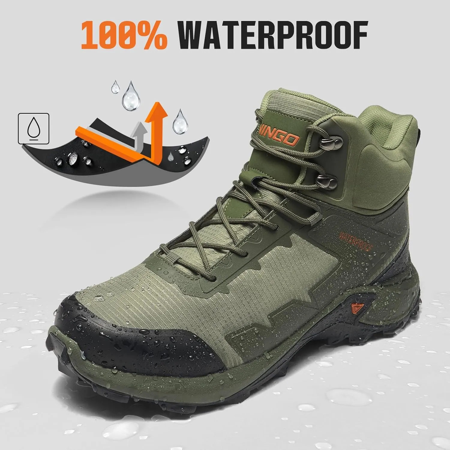 NINGO Men's Hiking Boots Waterproof Hiking Shoes Trail Shoes Lightweight Trekking Boots Comfortable Breathable Outdoor Boot Mid Ankle Boot for Camping, Backpacking, Mountain Trails