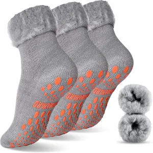 NOVAYARD 3 Pairs Non Slip Thermal Socks Hospital Slipper Crew Grip Cozy Wool socks Men Women