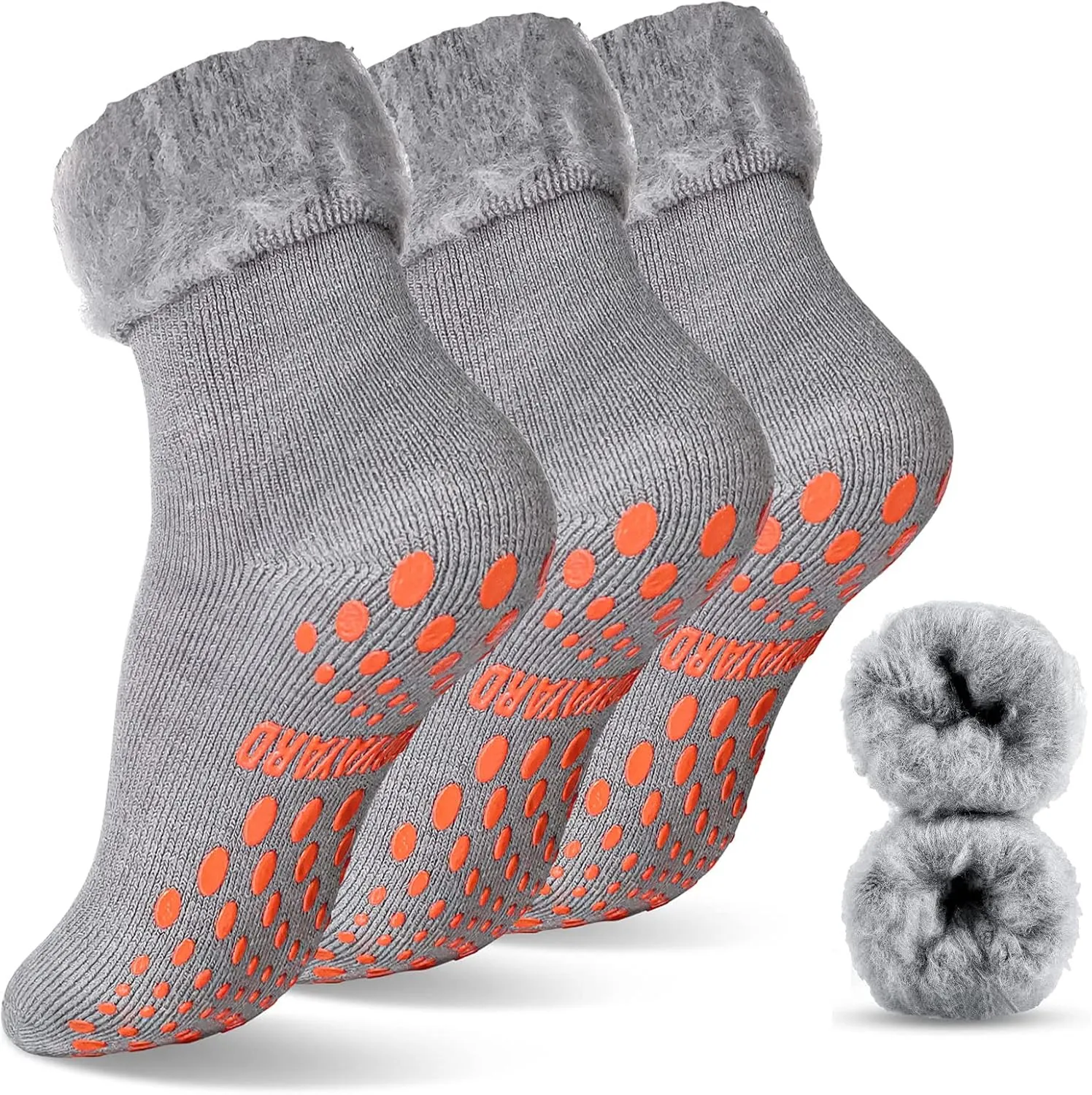 NOVAYARD 3 Pairs Non Slip Thermal Socks Hospital Slipper Crew Grip Cozy Wool socks Men Women