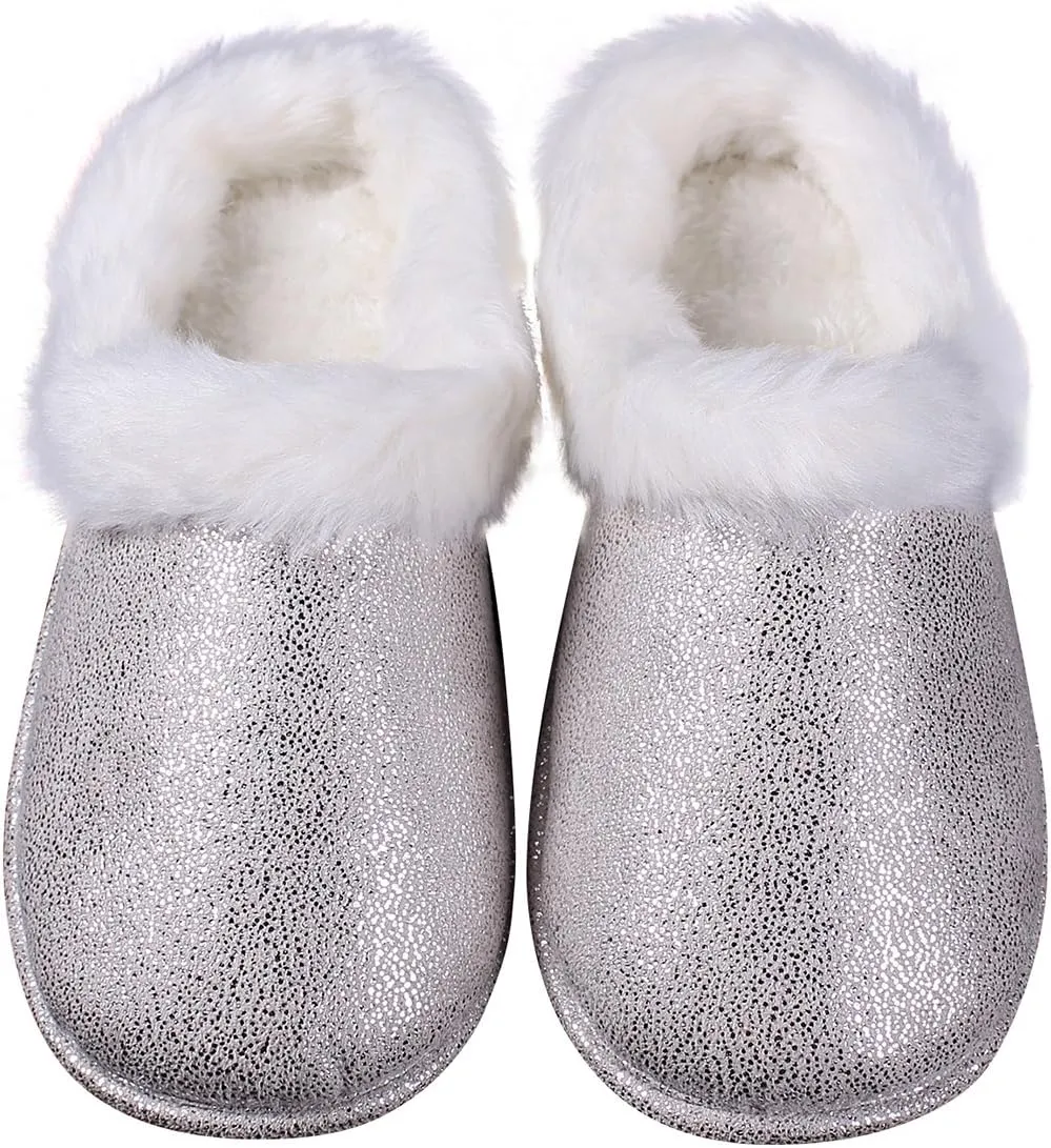 ofoot Womens Winter Warm Moccasin Suede Faux Fur House Slippers MulesThick Memory Foam Furry House Shoes Indoor Outdoor Non-Slip Rubber Bottoms