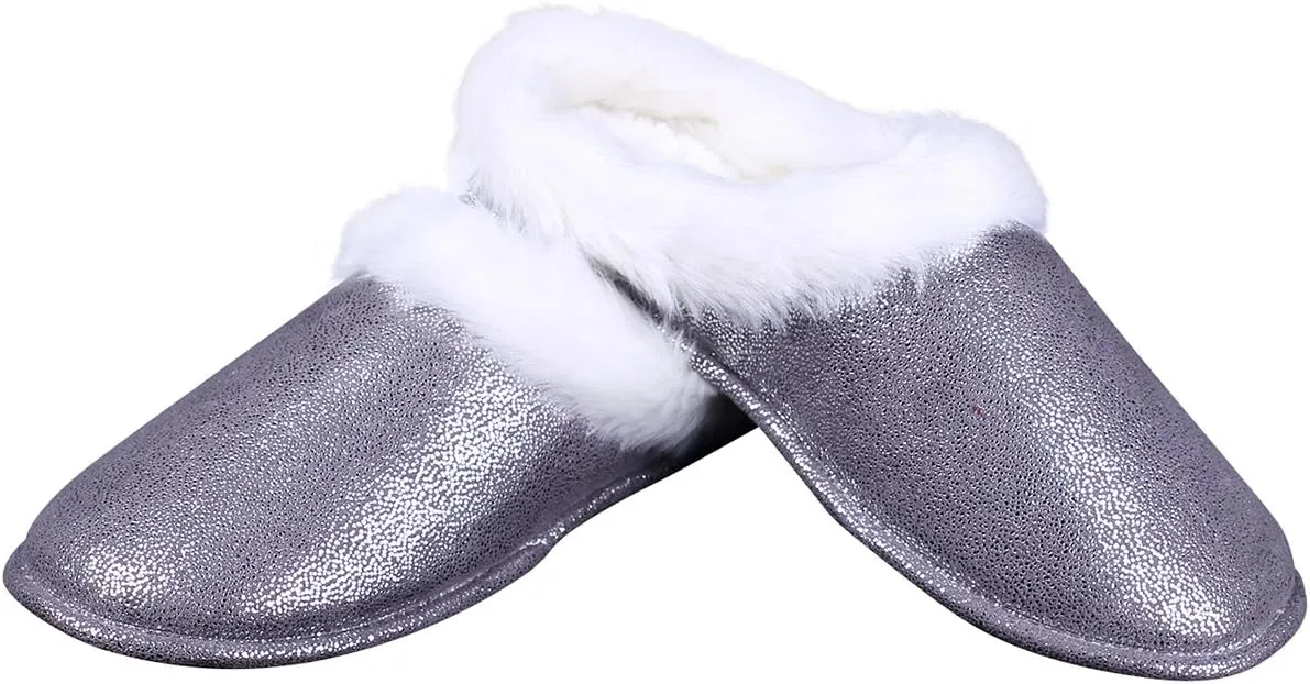 ofoot Womens Winter Warm Moccasin Suede Faux Fur House Slippers MulesThick Memory Foam Furry House Shoes Indoor Outdoor Non-Slip Rubber Bottoms