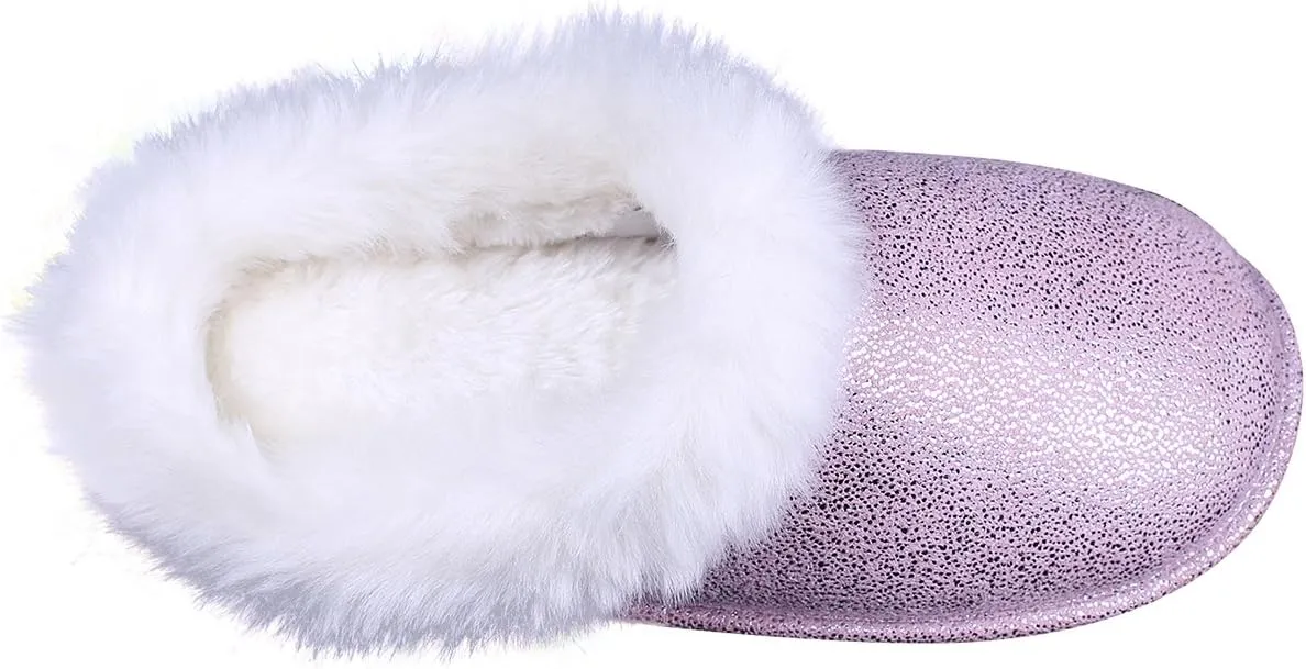 ofoot Womens Winter Warm Moccasin Suede Faux Fur House Slippers MulesThick Memory Foam Furry House Shoes Indoor Outdoor Non-Slip Rubber Bottoms