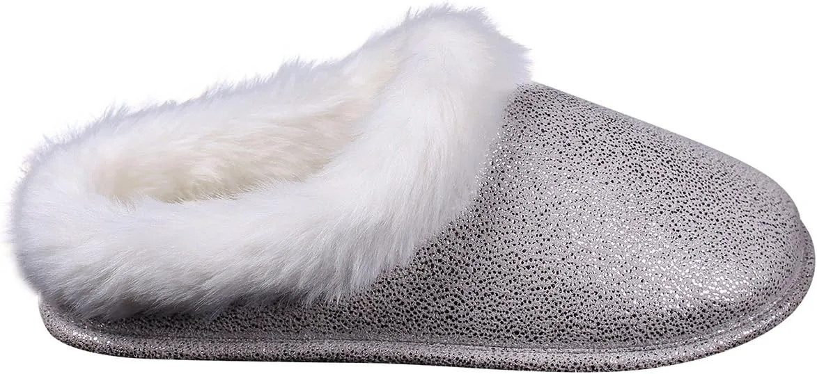 ofoot Womens Winter Warm Moccasin Suede Faux Fur House Slippers MulesThick Memory Foam Furry House Shoes Indoor Outdoor Non-Slip Rubber Bottoms