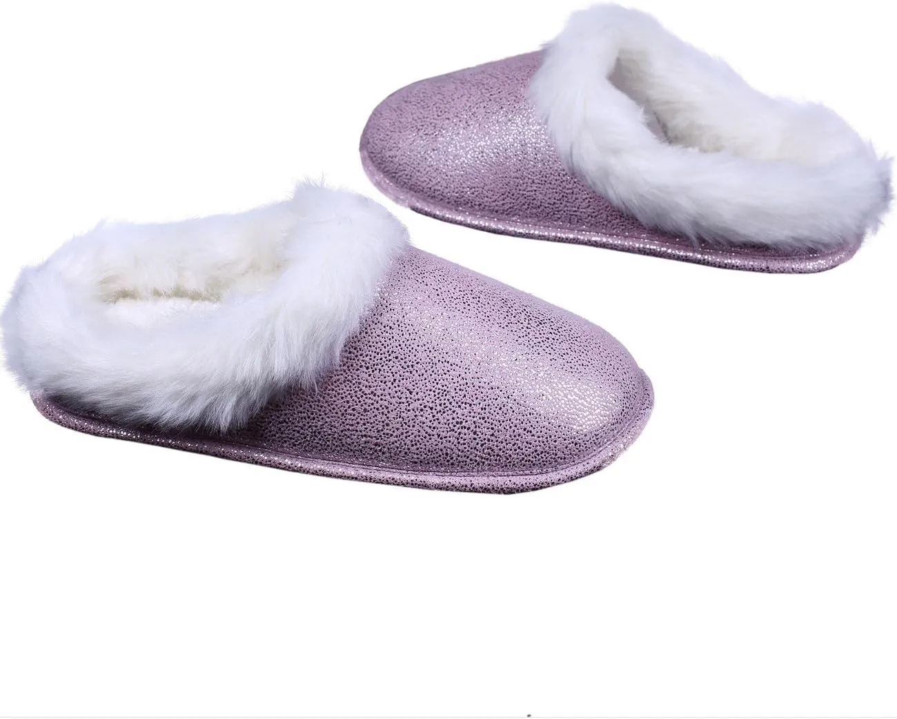 ofoot Womens Winter Warm Moccasin Suede Faux Fur House Slippers MulesThick Memory Foam Furry House Shoes Indoor Outdoor Non-Slip Rubber Bottoms
