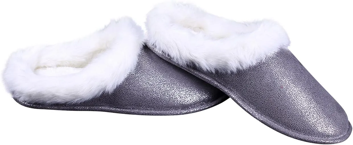 ofoot Womens Winter Warm Moccasin Suede Faux Fur House Slippers MulesThick Memory Foam Furry House Shoes Indoor Outdoor Non-Slip Rubber Bottoms