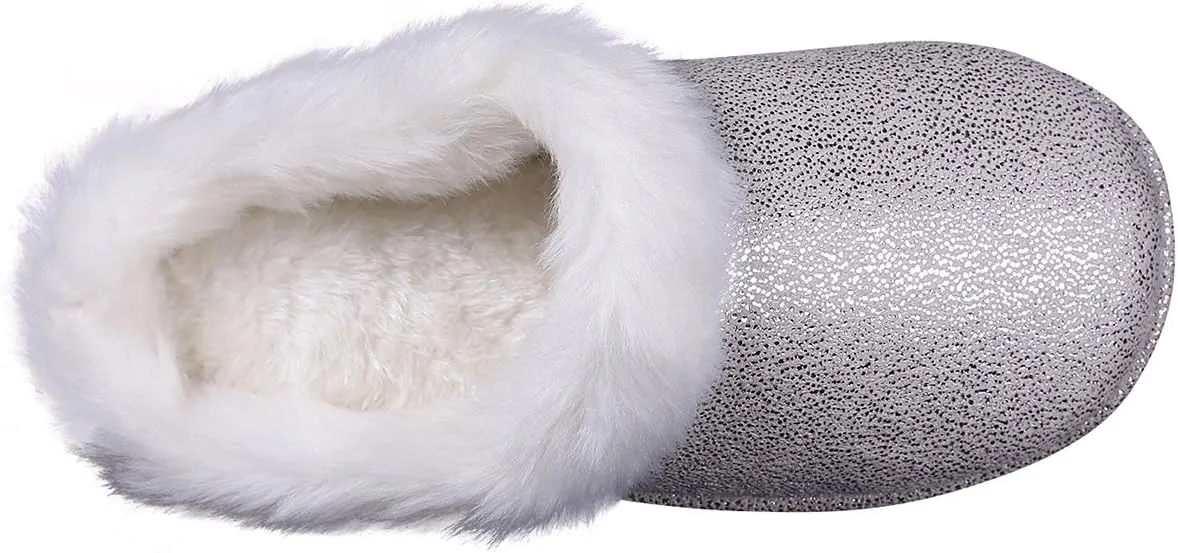 ofoot Womens Winter Warm Moccasin Suede Faux Fur House Slippers MulesThick Memory Foam Furry House Shoes Indoor Outdoor Non-Slip Rubber Bottoms