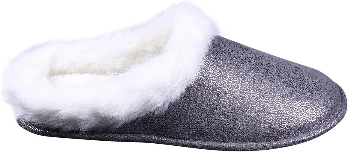 ofoot Womens Winter Warm Moccasin Suede Faux Fur House Slippers MulesThick Memory Foam Furry House Shoes Indoor Outdoor Non-Slip Rubber Bottoms