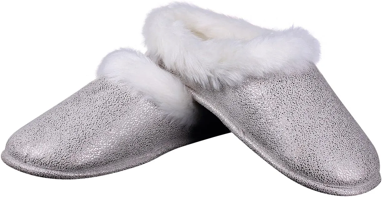 ofoot Womens Winter Warm Moccasin Suede Faux Fur House Slippers MulesThick Memory Foam Furry House Shoes Indoor Outdoor Non-Slip Rubber Bottoms