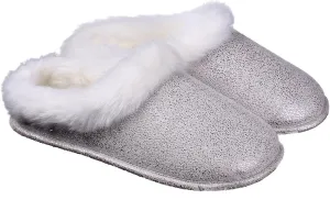 ofoot Womens Winter Warm Moccasin Suede Faux Fur House Slippers MulesThick Memory Foam Furry House Shoes Indoor Outdoor Non-Slip Rubber Bottoms