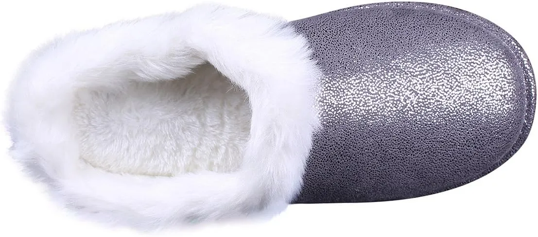 ofoot Womens Winter Warm Moccasin Suede Faux Fur House Slippers MulesThick Memory Foam Furry House Shoes Indoor Outdoor Non-Slip Rubber Bottoms