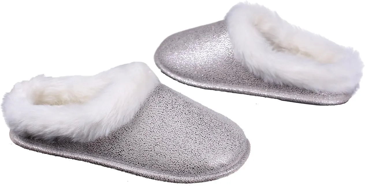 ofoot Womens Winter Warm Moccasin Suede Faux Fur House Slippers MulesThick Memory Foam Furry House Shoes Indoor Outdoor Non-Slip Rubber Bottoms