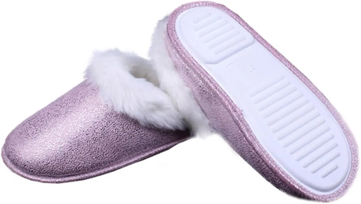 ofoot Womens Winter Warm Moccasin Suede Faux Fur House Slippers MulesThick Memory Foam Furry House Shoes Indoor Outdoor Non-Slip Rubber Bottoms
