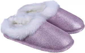ofoot Womens Winter Warm Moccasin Suede Faux Fur House Slippers MulesThick Memory Foam Furry House Shoes Indoor Outdoor Non-Slip Rubber Bottoms