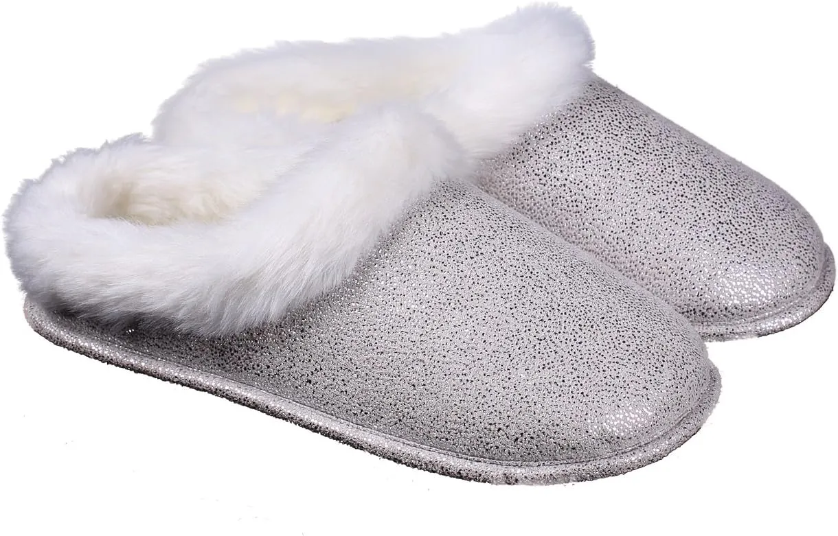 ofoot Womens Winter Warm Moccasin Suede Faux Fur House Slippers MulesThick Memory Foam Furry House Shoes Indoor Outdoor Non-Slip Rubber Bottoms
