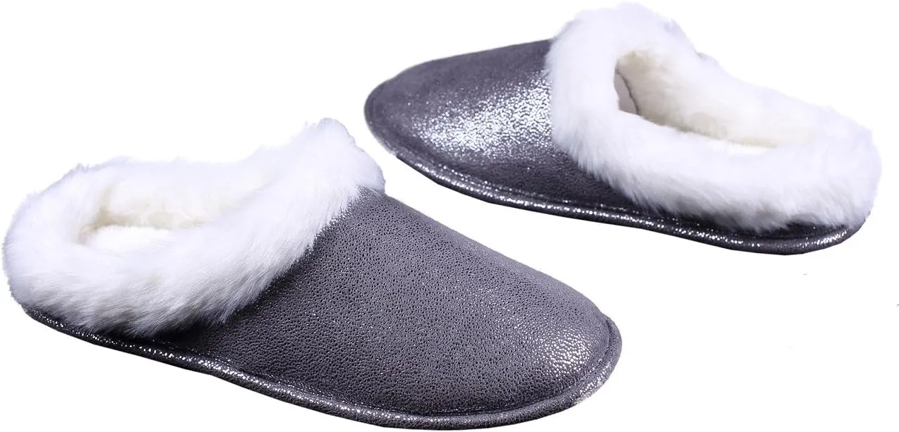 ofoot Womens Winter Warm Moccasin Suede Faux Fur House Slippers MulesThick Memory Foam Furry House Shoes Indoor Outdoor Non-Slip Rubber Bottoms