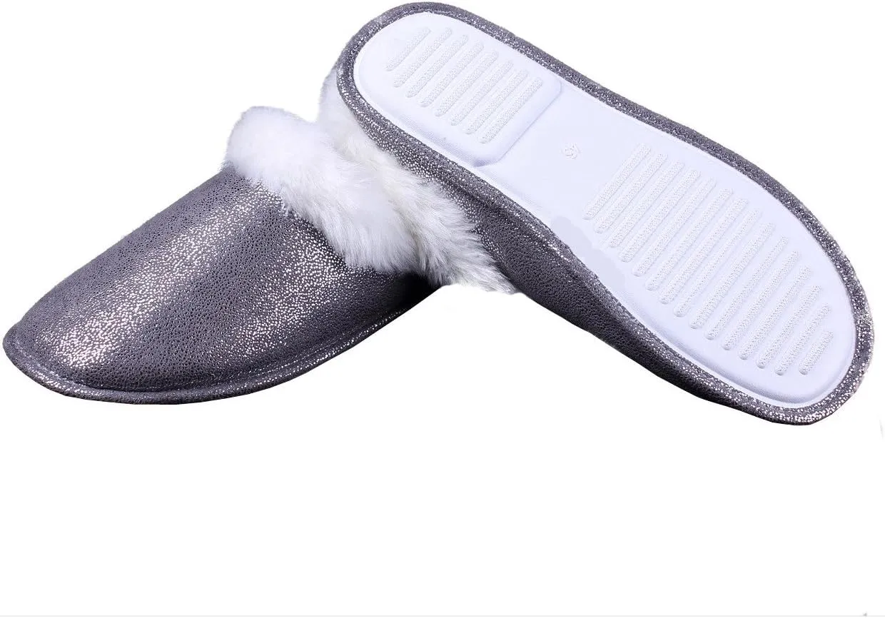 ofoot Womens Winter Warm Moccasin Suede Faux Fur House Slippers MulesThick Memory Foam Furry House Shoes Indoor Outdoor Non-Slip Rubber Bottoms
