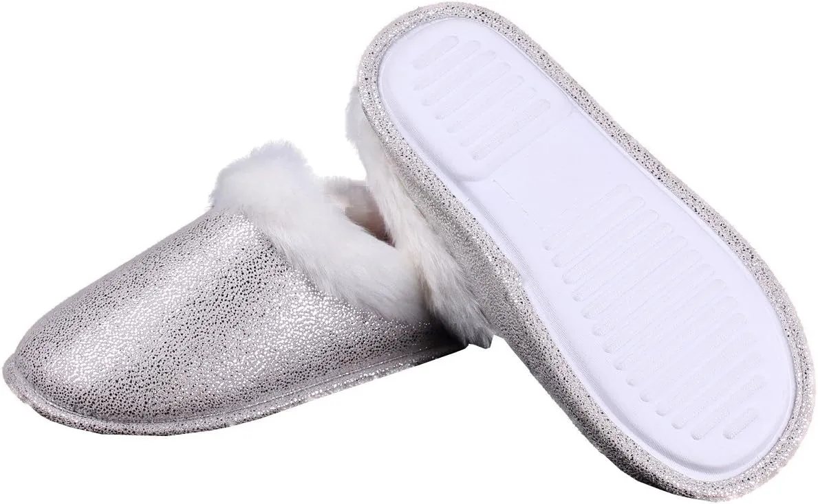 ofoot Womens Winter Warm Moccasin Suede Faux Fur House Slippers MulesThick Memory Foam Furry House Shoes Indoor Outdoor Non-Slip Rubber Bottoms
