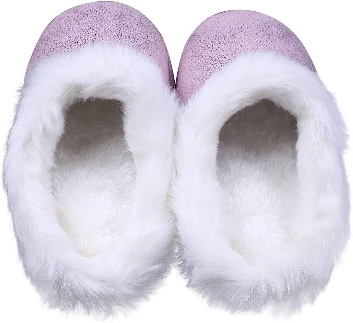 ofoot Womens Winter Warm Moccasin Suede Faux Fur House Slippers MulesThick Memory Foam Furry House Shoes Indoor Outdoor Non-Slip Rubber Bottoms