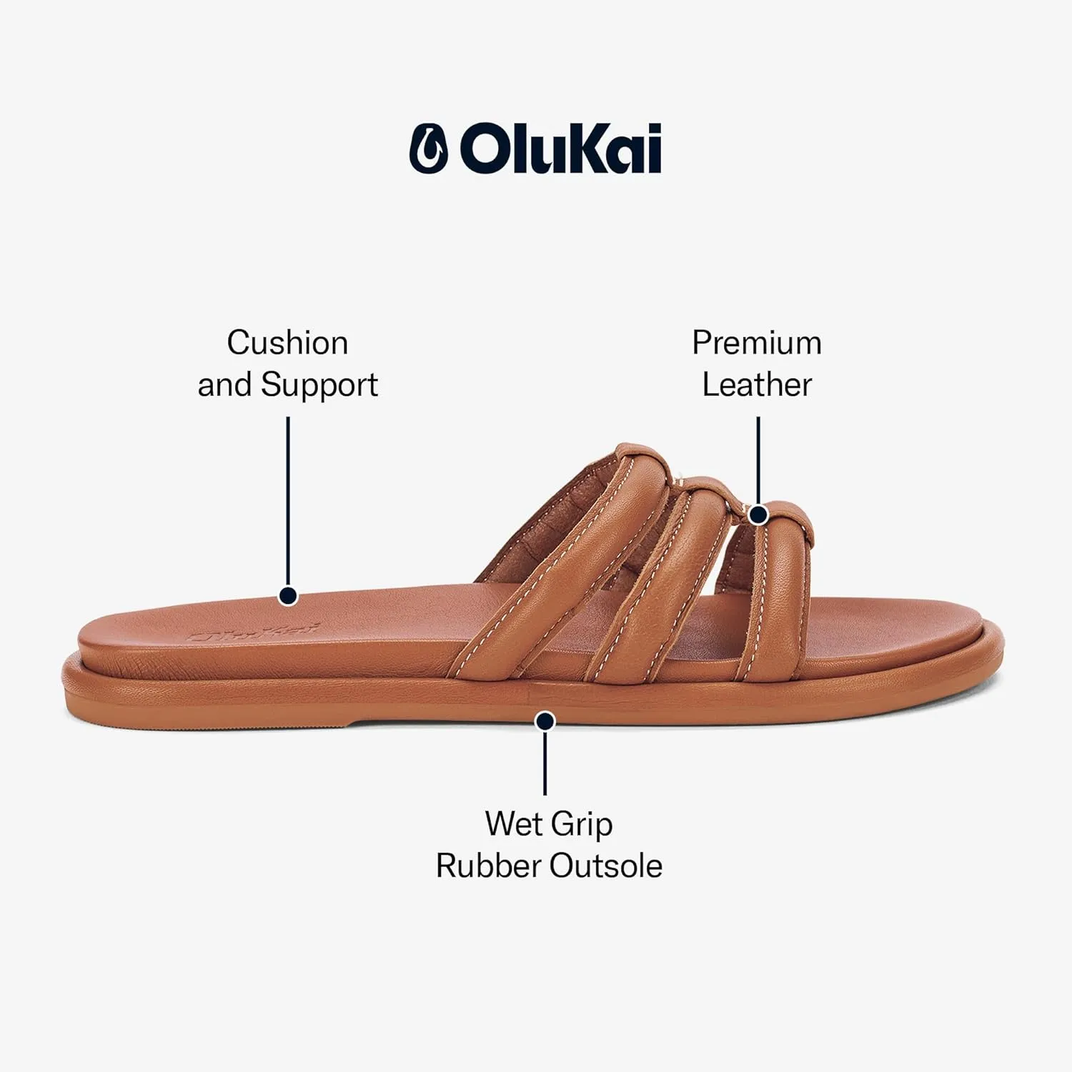 OLUKAI Tiare Women's Slide Sandals, Premium Leather & Stylish Design, All-Day Comfort & Support