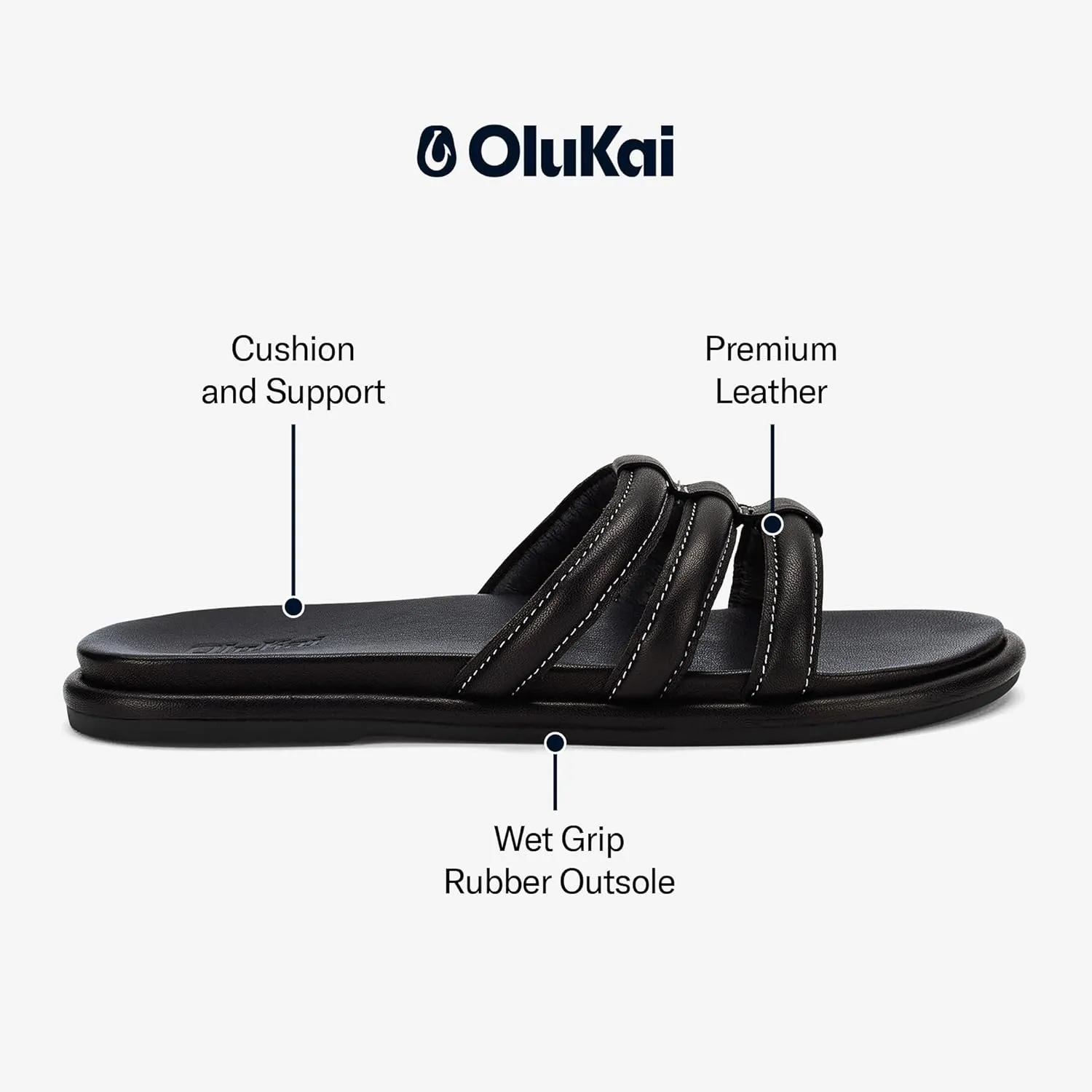 OLUKAI Tiare Women's Slide Sandals, Premium Leather & Stylish Design, All-Day Comfort & Support