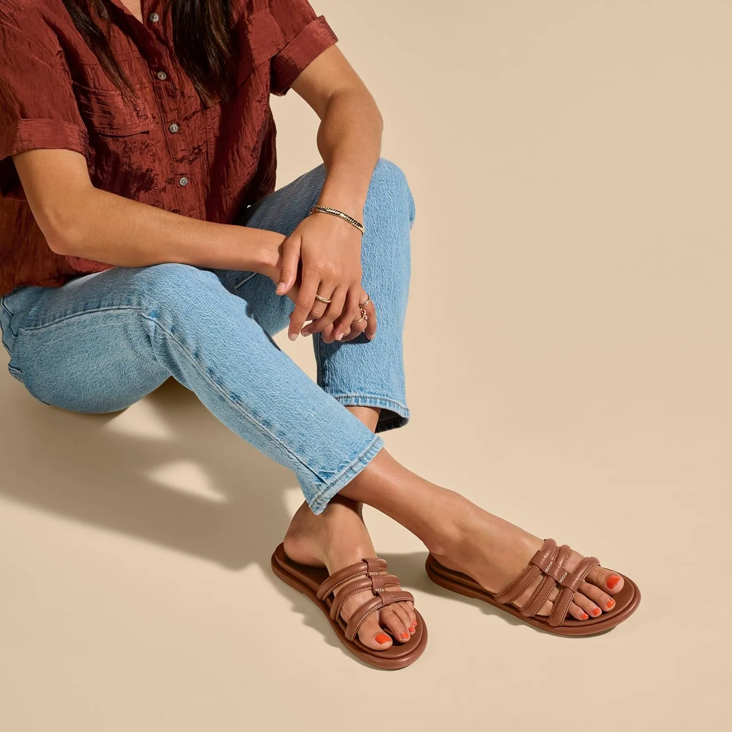 OLUKAI Tiare Women's Slide Sandals, Premium Leather & Stylish Design, All-Day Comfort & Support
