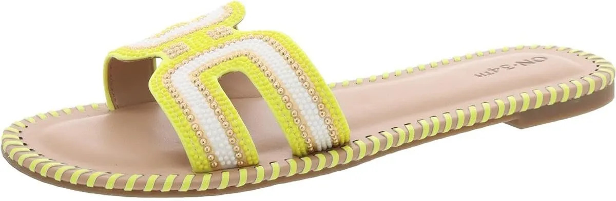 On 34th Womens Mansi Slip On Cut-Out Slide Sandals