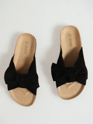 One Strap Bow Push In Mule Sandal - Black