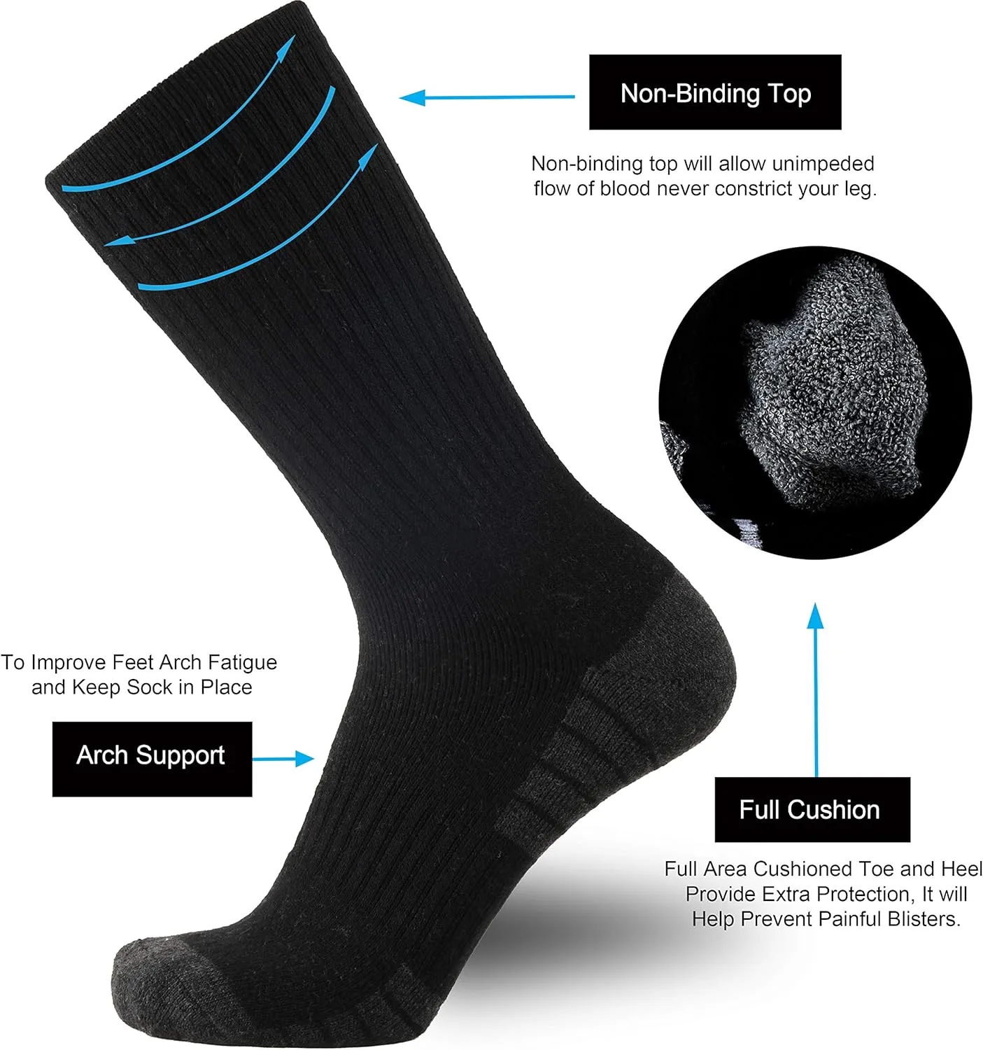 ONKE Cotton Full Cushion Crew Socks for Men Women Athletic Thick Warm Heavy Duty Steel Toe Work Boot Moisture Wicking Control
