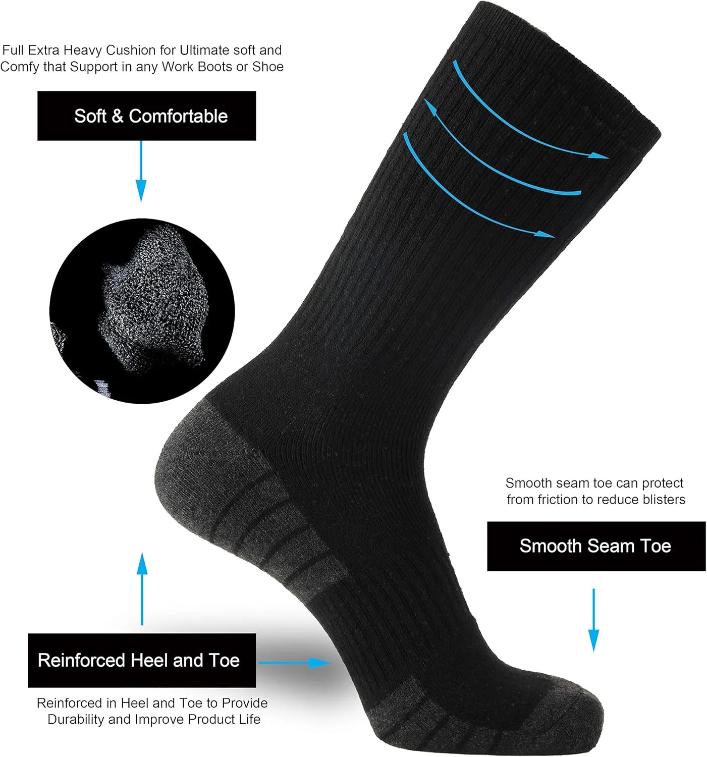 ONKE Cotton Full Cushion Crew Socks for Men Women Athletic Thick Warm Heavy Duty Steel Toe Work Boot Moisture Wicking Control