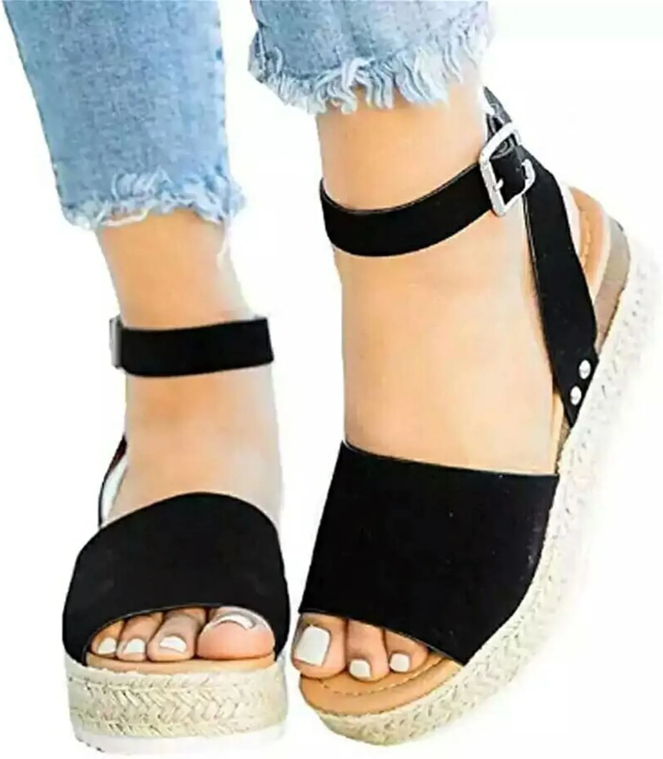 Open Toe Sandals for Women Platform Wedges Slides Bohemia Sandals Comfortable Breathable Backless Walking Slipper Summer Dressy Slippers with Adjustable Ankle Strap Shoes