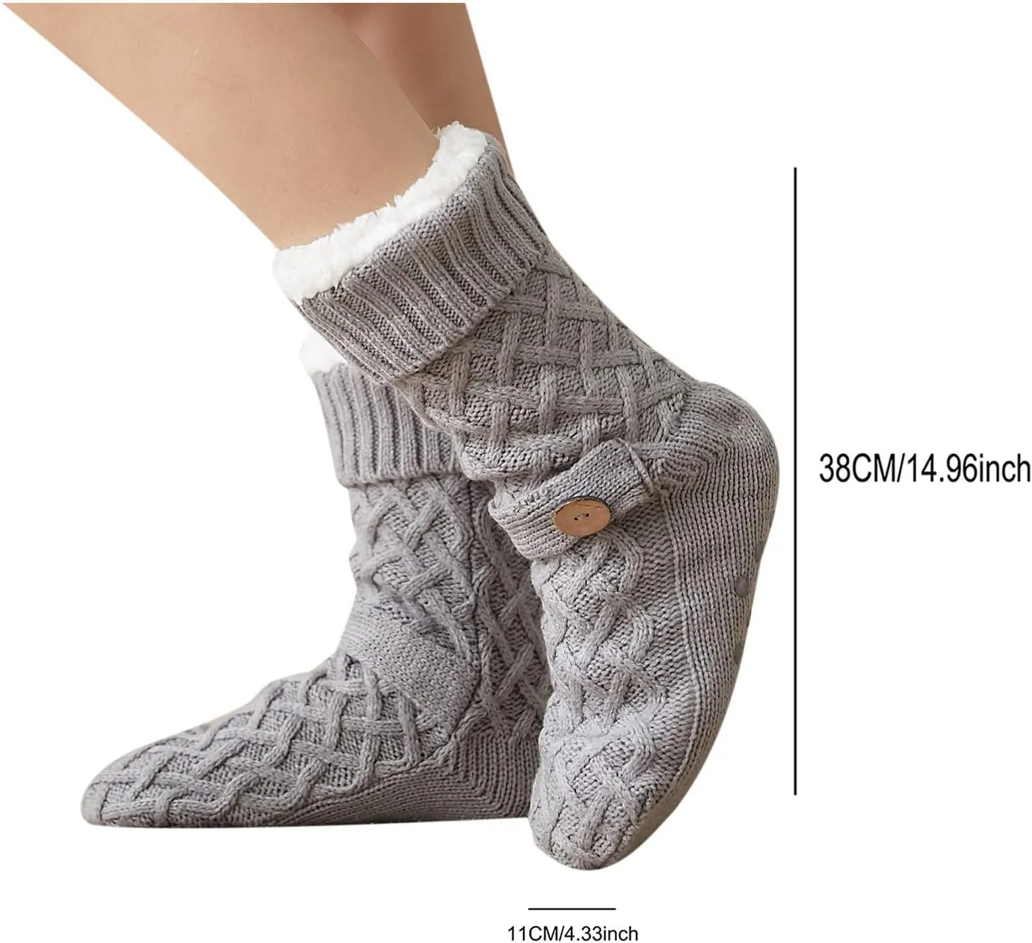 Oplxuo Womens Slipper Socks with Grippers Ladies Warm Cable Knit Fuzzy Socks Winter Cozy Fleece-lined Non Slip Slipper Socks