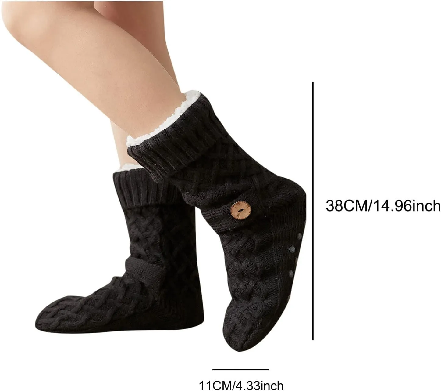 Oplxuo Womens Slipper Socks with Grippers Ladies Warm Cable Knit Fuzzy Socks Winter Cozy Fleece-lined Non Slip Slipper Socks