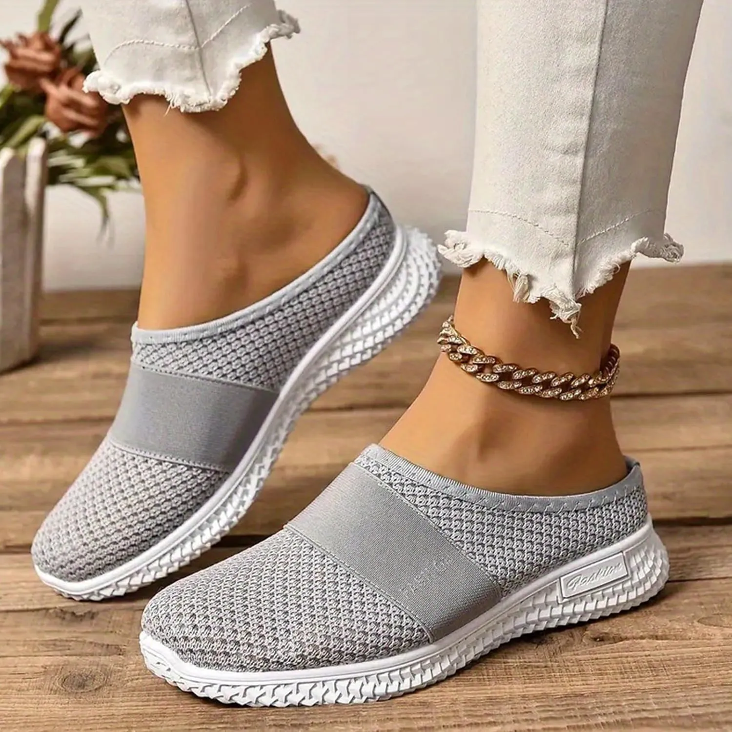 Orthopedic Loafers for Women Summer Breathable Mesh Hollow Out Closed Toe Open Back Slip On Walking Shoes Casual Lightweight Soft Soles Slippers with Arch Support