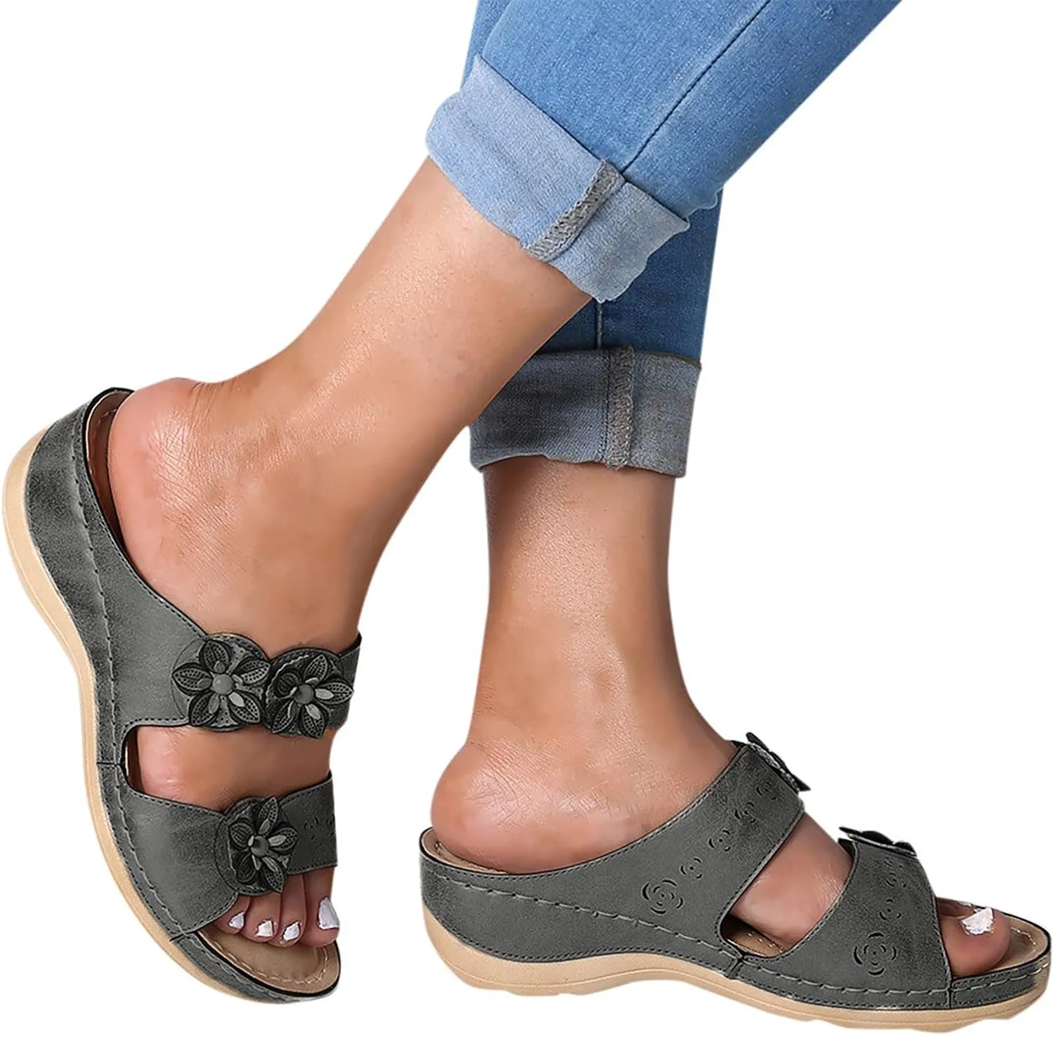 Orthopedic Sandals for Women Wide Width Flip Flops with Arch Support Casual Open Toe Platforms Casual Outdoor Shoes